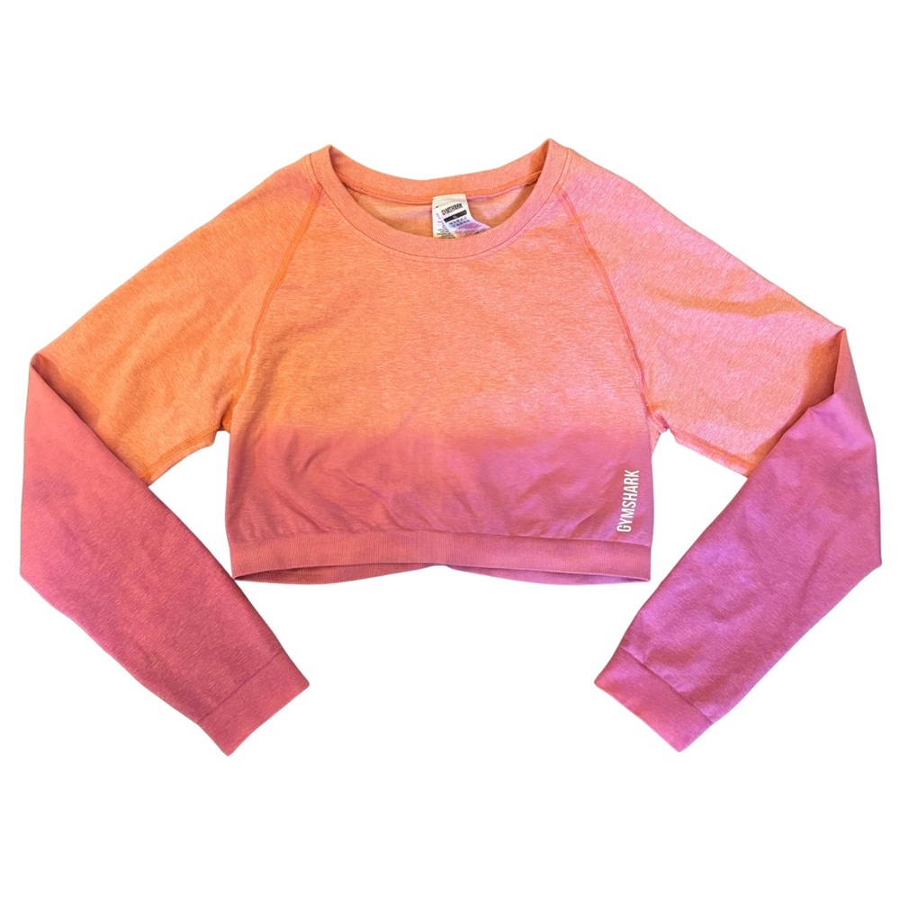 Gymshark XL Seamless Long Sleeve Crop Top Pink Ombre Athletic Workout Top